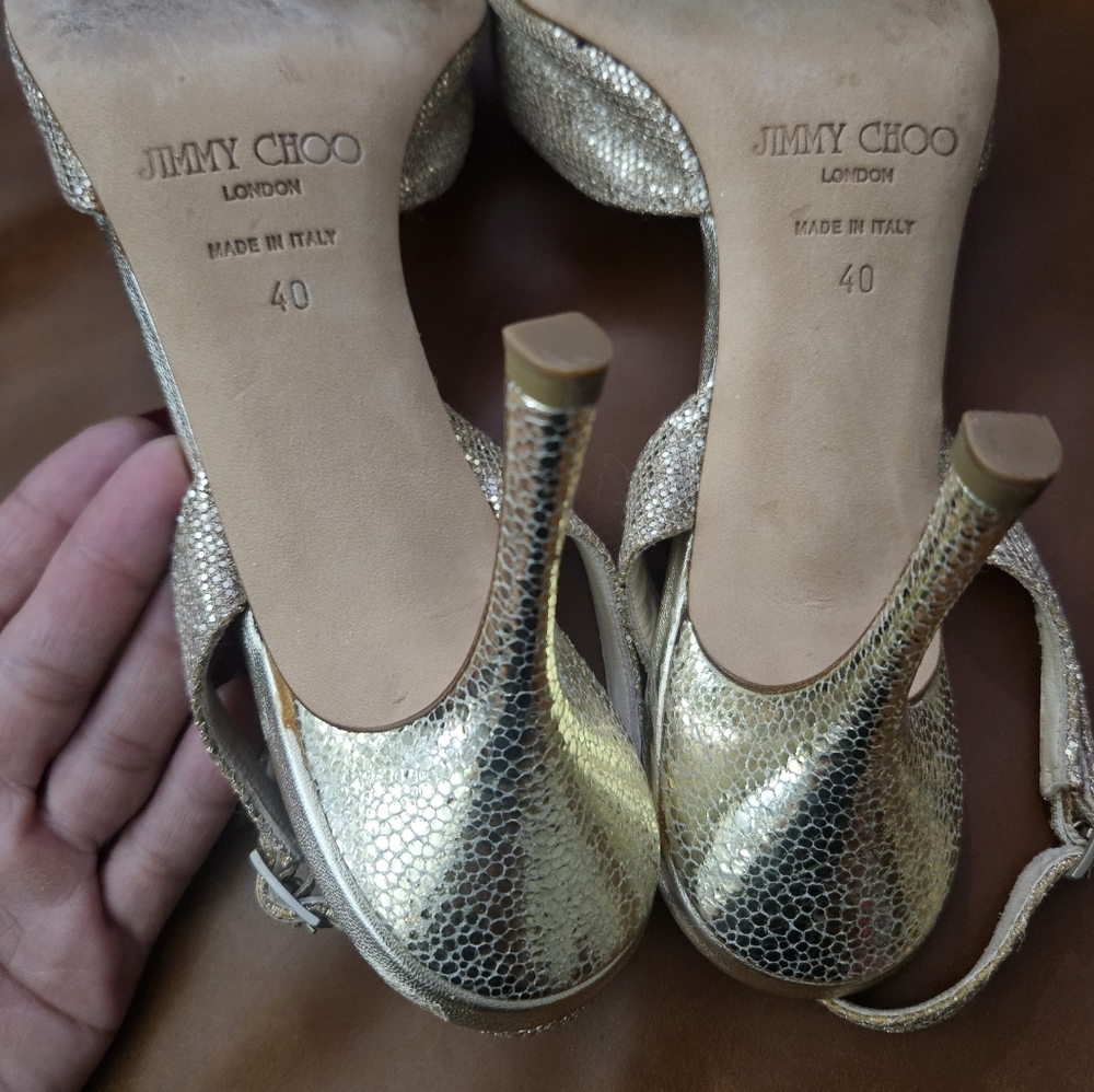 Jimmy Choo Glitter Slingback Peep Toe Heels Size 40 - Picture 6 of 9